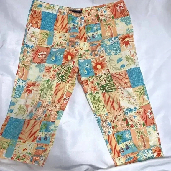 Harris Wallace New York Women's Size 14 Patchwork Capri Pants Summer Ankle Pants - Picture 1 of 10